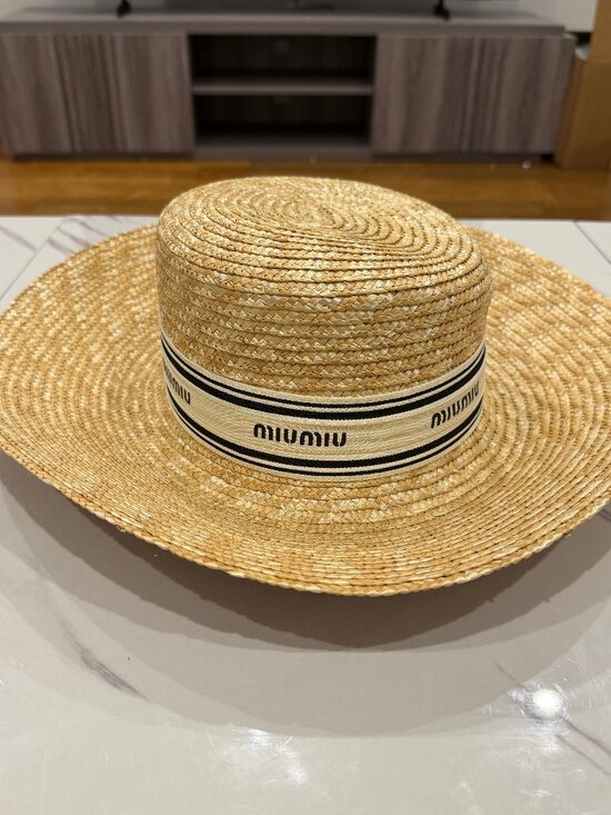 Miu Miu Logo Ribbon Raffia Hat Authentic